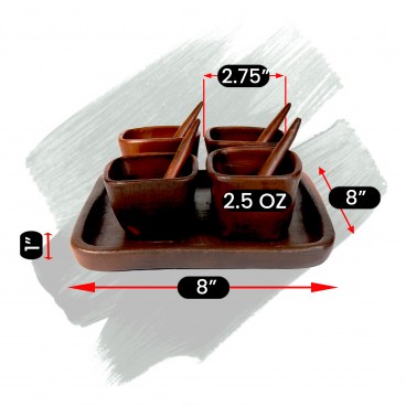 Pomaireware Rectangular Clay Tray with Sqaure Condiment Bowls